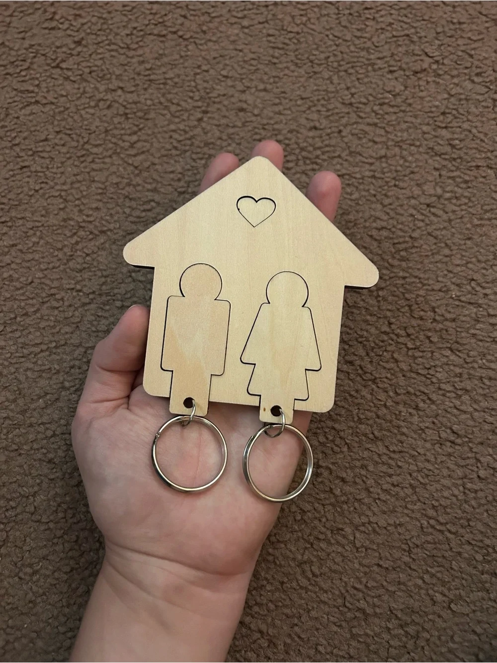 Couples Key Ring Organizer Wall Mount Natural Wood NWT